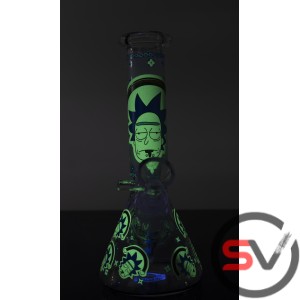 RICK AND MORTY STONED OUT GLASS BEAKER With ICE CATCHER 8inch (GLOW IN DARK)